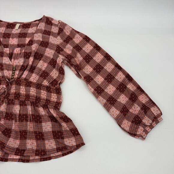 PILCRO by ANTHRO Smocked Swing Blouse Size M V-Neck Wool Blend Boho Festival - Picture 3 of 10